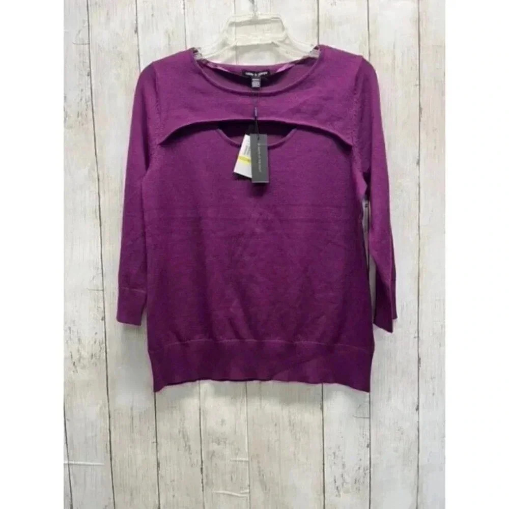 NWT CABLE & GUAGE WOMENS SIZE M PURPLE PEEP FRONT SWAETER